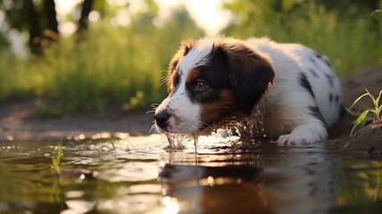 Dog animal drinking water AI Generated pictures