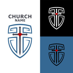 Christian church logo, cross in the shield.