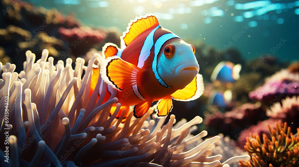 Wall mural Beautiful clownfish with coral in the sea