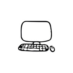 Computer icon. Simple style computer learn course company poster background symbol. Computer brand logo design element. Computer programmer t-shirt printing. Vector for sticker.