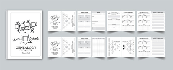 Genealogy Workbook Organizer Family with cover page layout template - obrazy, fototapety, plakaty