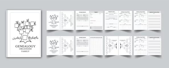 Fotobehang Genealogy Workbook Organizer Family with cover page layout template © Mdobayes