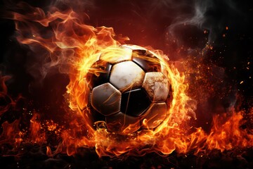 Fiery Soccer Ball In Goal With Net In Flames