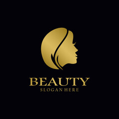Women's hair salon with modern gold logo design. Premium Vector beauty logo.