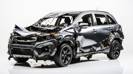 Condition of car collision damage on white background