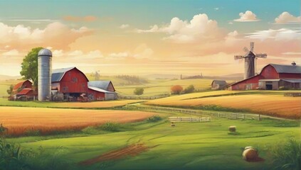 Farm_panorama_landscape_vector_background - obrazy, fototapety, plakaty