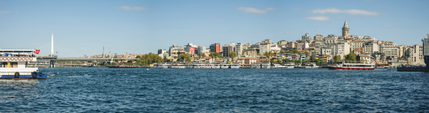 Panoramic view of Galata and the Bosphorus in Istanbul; Istanbul, Turkey