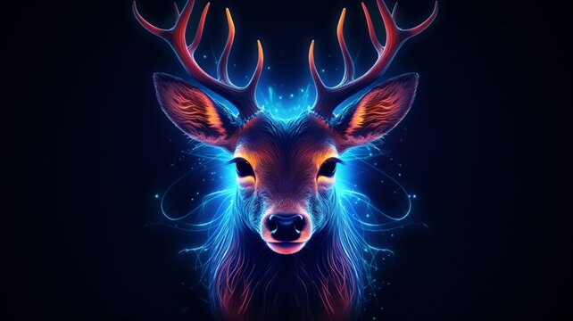 Neon light deer face animal pictures Generative artificial intelligence