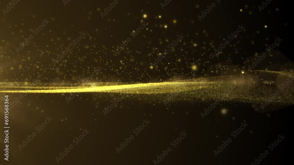 Aufkleber Abstract golden horizontal wave flowing with bokeh for new year festival 4K motion loop. Glittering gold particle background greeting merry Christmas footage with lens flare shinning light. 