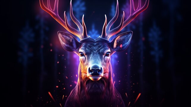 Neon light deer face animal pictures Generative artificial intelligence