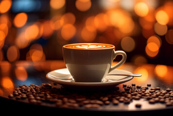 Aromatic, fragrant and steaming cup with fresh cappuccino