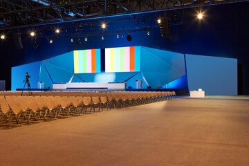 Conference hall. Convention center with podium. Professional meeting. Summit - obrazy, fototapety, plakaty