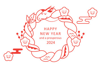 2024 Dragon year design. Japanese sacred rope style dragon. Simple line style.