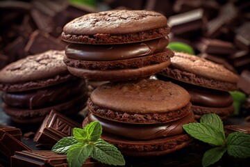 chocolate chip sandwich cookies on a plate