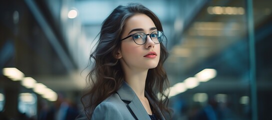 The eldest business woman standing in the office with crossed hands.