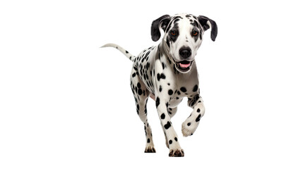 a Dalmatian dog, running, full body, front view, in a PNG, Pet-themed, isolated, and transparent photorealistic illustration. Generative ai