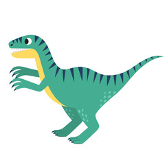 Cute velociraptor in cartoon style isolated element. Funny dinosaur of jurassic period for kids design. Prehistorical dino clipart. Vector illustration 