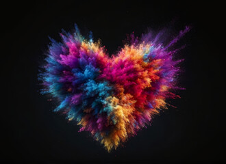 An explosion of colorful colors in the heart. Feelings and emotions. AI	
