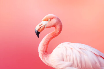 Fototapeta premium Pink flamingo portrait on pink background