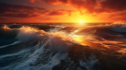 Sunset on the sea during a strong wind