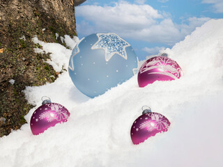 christmas decorations on snow