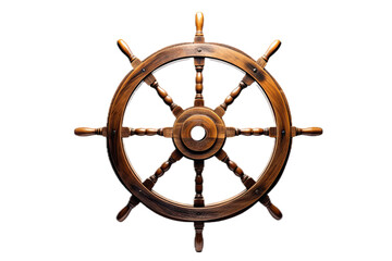 a Captain's wheel from a yacht/ship, wood, front view, in a PNG, Nautical-themed, isolated, and transparent photorealistic illustration. Generative ai