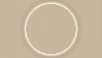 Beige glowing circle in a beige background. copy space.