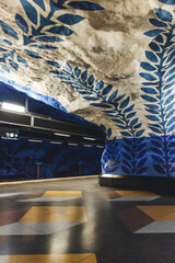 Interior of the T-Centralen station of the blue subway line in Stockholm, Sweden, longest...