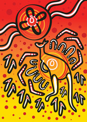 A bright and conceptual aboriginal vector artwork with kangaroo