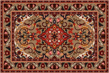 Colorful ornamental vector design for rug, tapis, yoga mat. Geometric ethnic clipart. Arabian...