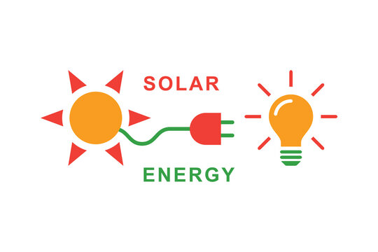 Solar energy symbol with light bulb icon, color isolated on white background, vector illustration.