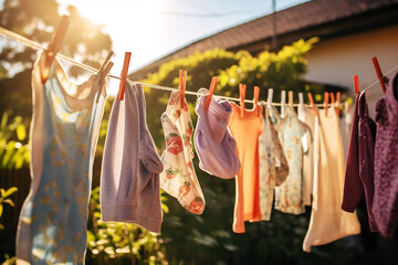Children's clothes dry in the sun