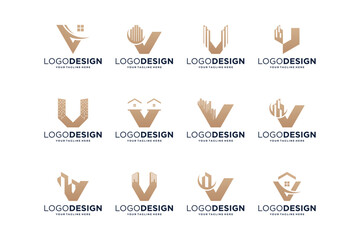 Collection of initial letter V building logo designs.
