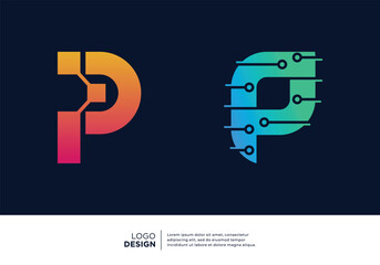 Technology digital initial letter P logo design. - obrazy, fototapety, plakaty