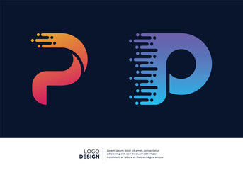 Digital connection letter P logo design collection. - obrazy, fototapety, plakaty