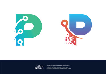 Set of letter P logo design for digital technology symbol. - obrazy, fototapety, plakaty