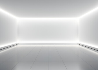 Blank light wall and  floor in empty hall room with led light on top. Mockup