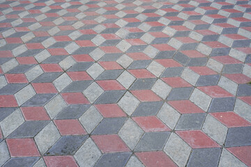 cube shape hexagon background in city park paving