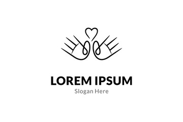 Love hand care logo design with abstract line art design style