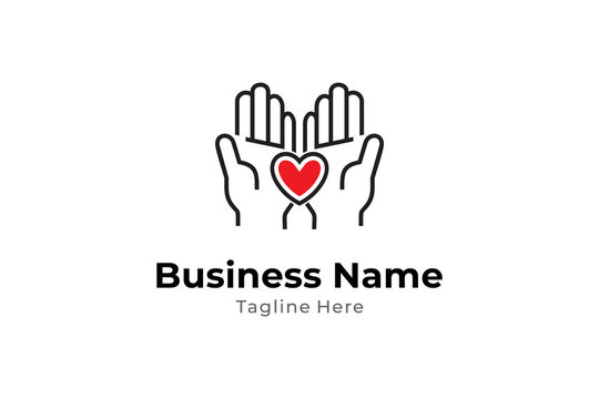 hand care logo design with heart symbol suitable for humanity, caring, charity, and foundation