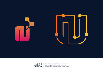 Letter N digital technology logo design collection.