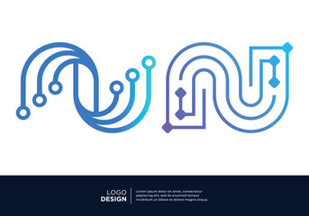 Initial letter N smart logo design. Artificial Intelligence concept.