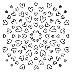 Round mandala made of hearts.Isolated design element. Vector illustration.