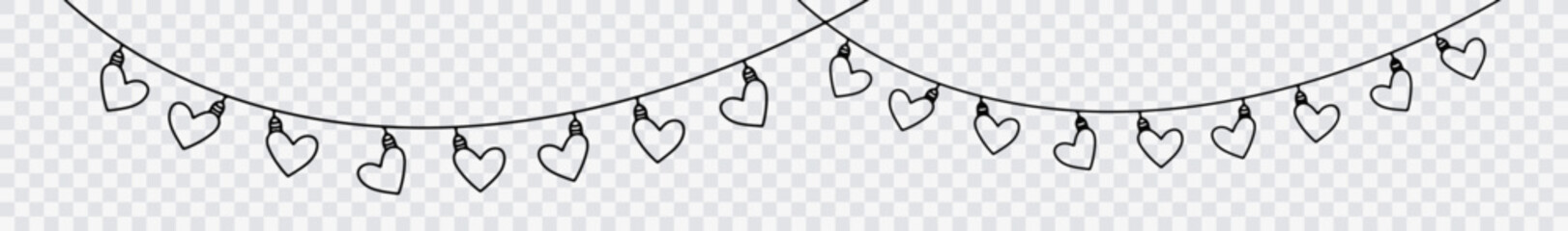 Rope with hearts for Valentine's Day in a simple style. Hearts hanging on a rope. Postcard with empty space for your label or advertisement. Greeting illustration for Valentine's Day.