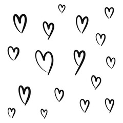 Vector hearts in hand doodle style. Hand drawn heart icons on white background.
