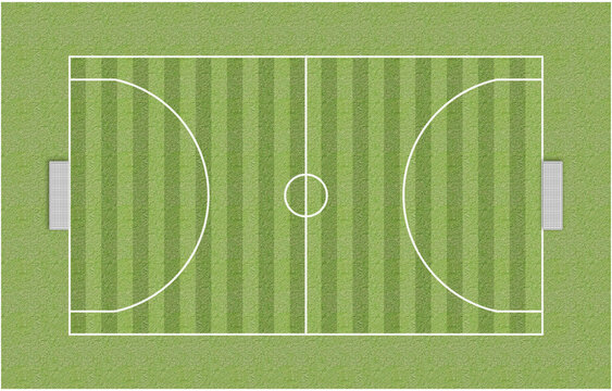 Top view of the Football Stadium. Illustrative mini soccer field with grass lines to define the offset, empty with no one on the field, 5vs5 field type
