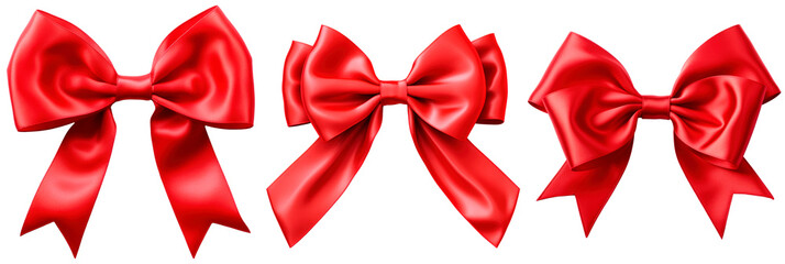 Set of Red bow, isolated on transparent background