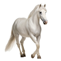 Obraz na płótnie Canvas a White horse, standing, full body, 3/4 view, in a PNG, Equestrian/Ranch-themed, isolated, and transparent photorealistic illustration. Generative ai