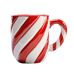 a Candy Cane striped mug, ceramic, cute, 3d, view, isolated, and transparent PNG in a holiday Giftware-themed, photorealistic illustration. Generative ai