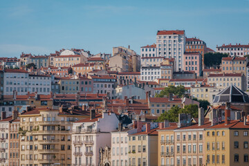 Fototapeta na wymiar View of the Croix Rousse district in Lyon, an old textile workers' neighborhood situated on a hill (Rhone, France)